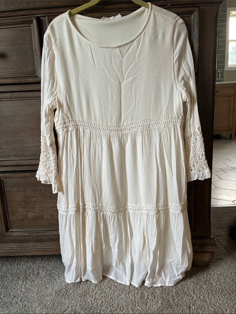 Anna- Kaci Cream Boho Crochet Trim Dress